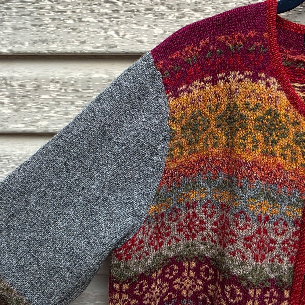 VTG Nordic Scandinavian Wool Cardigan Womens L Fair Isle Zip Fringe Cottage - Picture 6 of 10